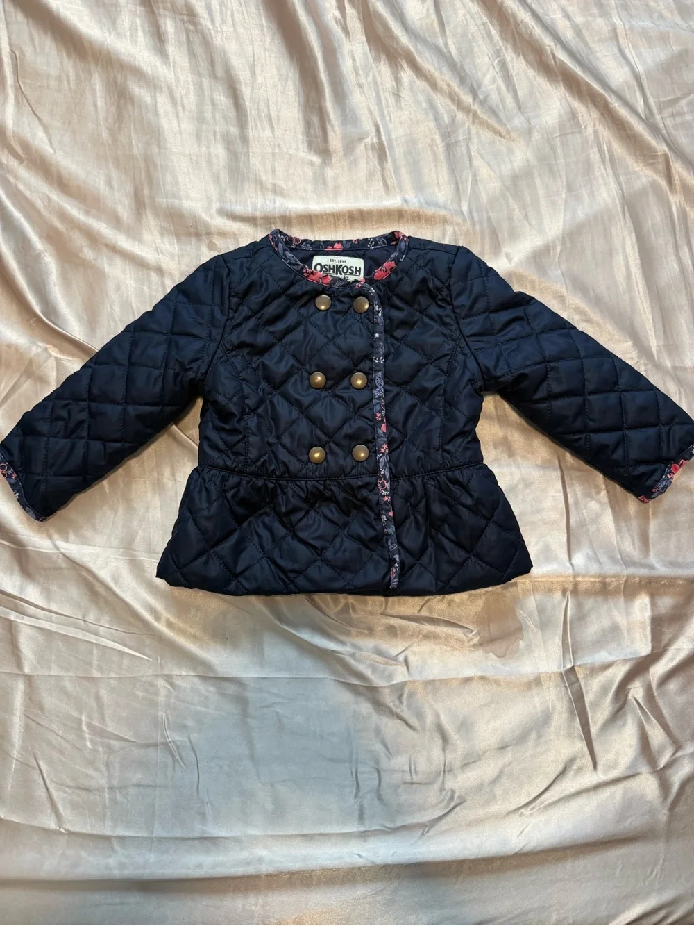 OshKosh B'gosh Navy Quilted Jacket with Navy Pink Floral Pants